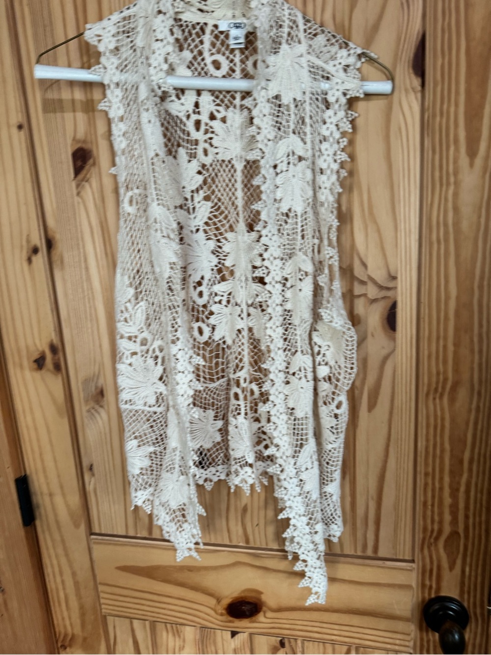 Boho Cottagecore Crochet Open Front Vest - Cream